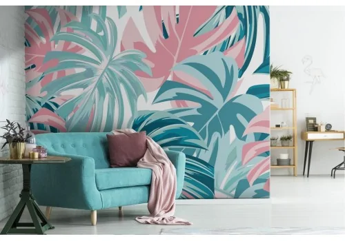 Modern tropical leaves pattern wallpaper.