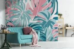 Carta da Parati pattern foglie tropicali moderno.