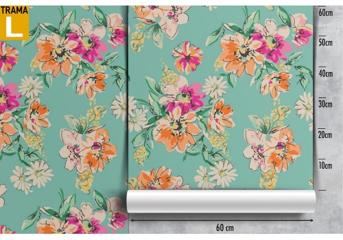 Carta da Parati composizione fiori vintage rosa arancione. 2