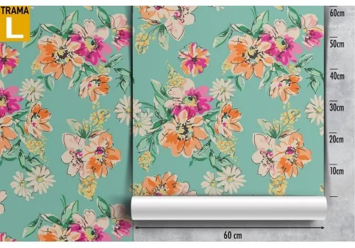 Carta da Parati composizione fiori vintage rosa arancione. 2