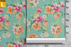 Carta da Parati composizione fiori vintage rosa arancione.