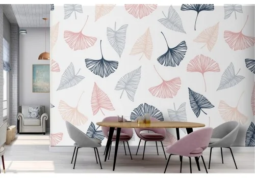 Wallpaper with stylized leaves modern nature pattern.