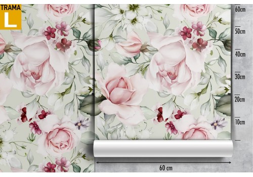 Carta da Parati raffinati fiori rosa foglie verdi. 2