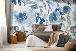 Refined blue roses wallpaper pattern.
