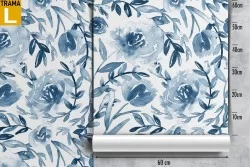 Refined blue roses wallpaper pattern.