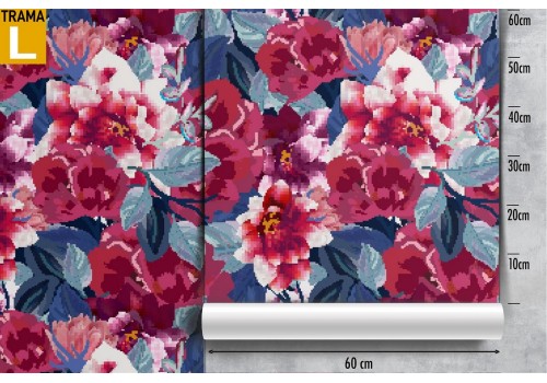 Red and blue flowers modern pattern wallpaper. 2
