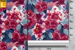 Red and blue flowers modern pattern wallpaper.