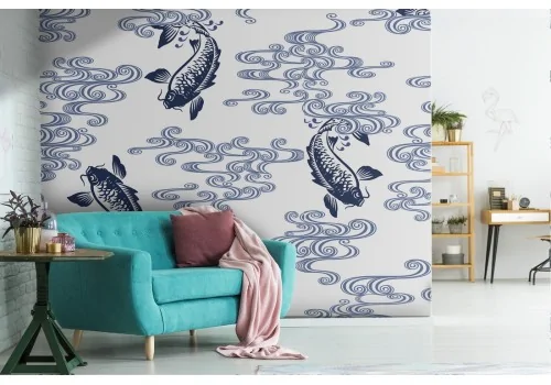 Wallpaper oriental decoration carps nature.