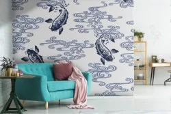Carta da Parati decorazione orientale carpe natura.