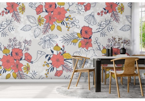 Stylized vintage floral wallpaper.