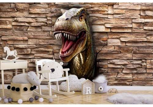 Carta da Parati 3D dinosauro texture mattoni
