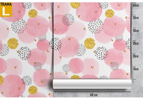 Abstract pink and gold polka dot wallpaper. 2