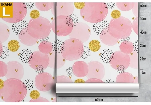 Abstract pink and gold polka dot wallpaper. 2