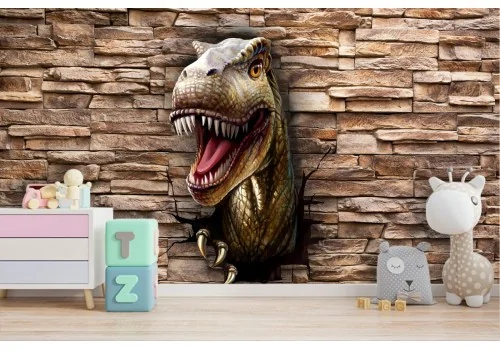 Carta da Parati 3D dinosauro texture mattoni 2