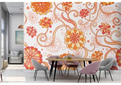 Wallpaper with stylized orange flowers pattern.