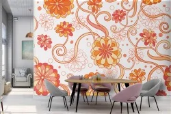 Wallpaper with stylized orange flowers pattern.