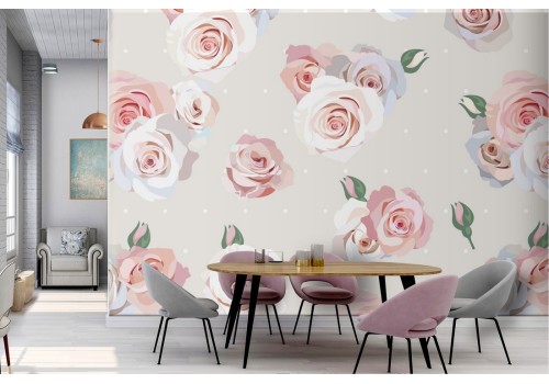 Carta da Parati eleganti rose bianche pattern.