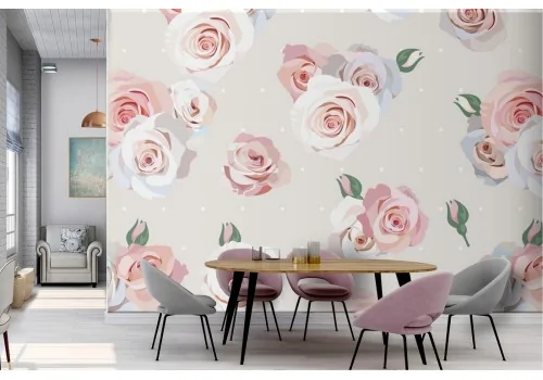 Elegant white roses wallpaper pattern.