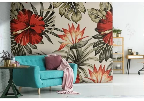 Carta da Parati fiori tropicali pattern natura.