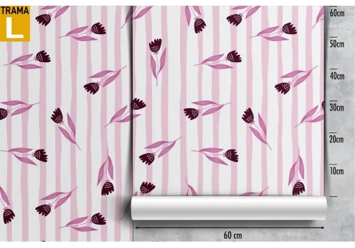 Carta da Parati fiori stilizzati e righe rosa decorazione. 2