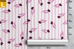 Carta da Parati fiori stilizzati e righe rosa decorazione.