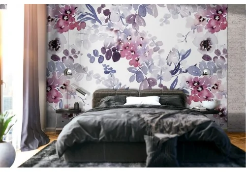 White and pink roses wallpaper with refined pattern.