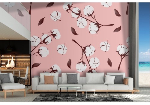 Carta da Parati fiori ciliegio bianco sfondo rosa.