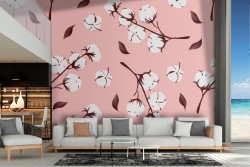 Carta da Parati fiori ciliegio bianco sfondo rosa.