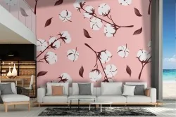 Cherry blossom wallpaper with pink background.