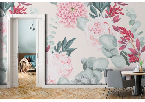 Refined pink flower wallpaper pattern.