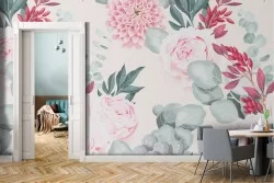 Refined pink flower wallpaper pattern.