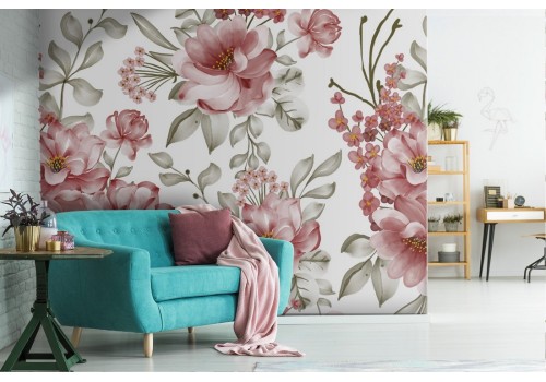 Refined pink flowers wallpaper pattern.
