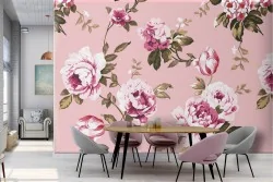 Refined wallpaper with pink flower pattern.