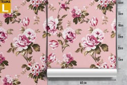 Carta da Parati raffinata pattern fiori rosa.