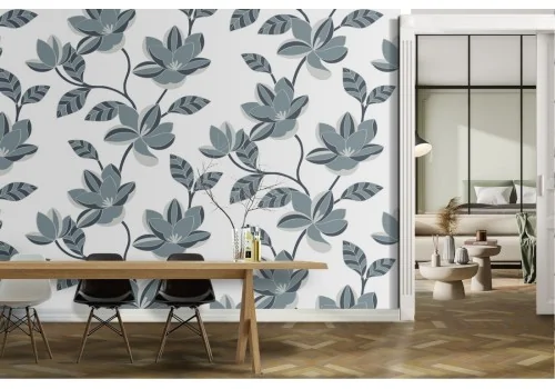 Refined grey leaves pattern wallpaper.