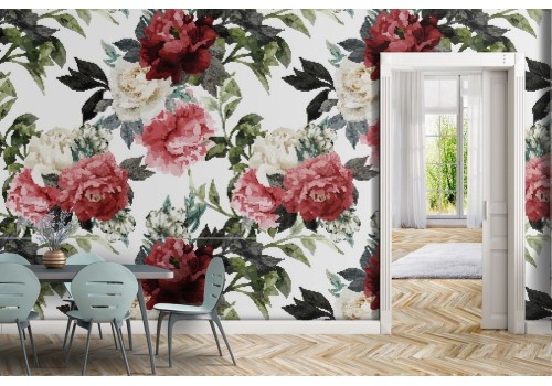 Rose wallpaper vintage decoration white background.