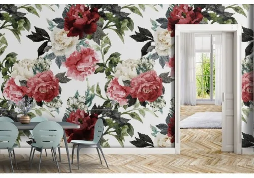 Rose wallpaper vintage decoration white background.