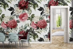 Rose wallpaper vintage decoration white background.