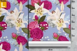 Fuchsia and white flowers wallpaper modern design.