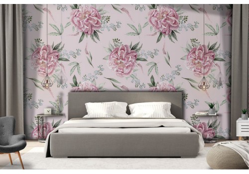 Pink flowers vintage pattern wallpaper.