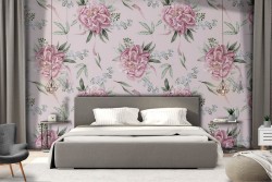 Pink flowers vintage pattern wallpaper.