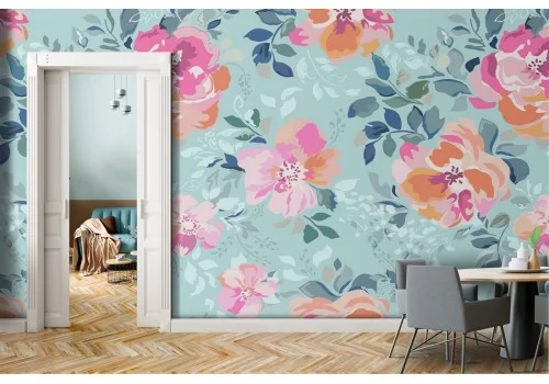 Carta da Parati rose arancione pattern natura.