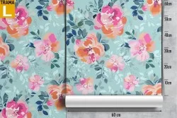 Carta da Parati rose arancione pattern natura.