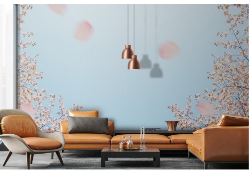 Wallpaper of oriental landscape with blooming trees 2