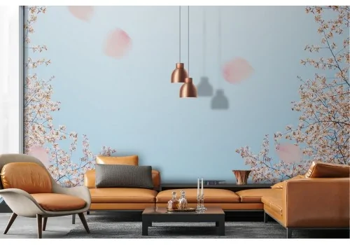 Wallpaper of oriental landscape with blooming trees 2