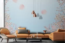 Wallpaper of oriental landscape with blooming trees