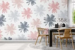 Carta da Parati fiori stilizzati rosa e blu pattern.