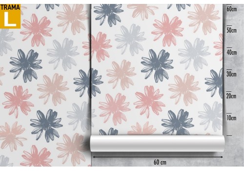 Carta da Parati fiori stilizzati rosa e blu pattern. 2