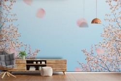 Carta da Parati Cielo Fiori Orientale e Zen Alberi