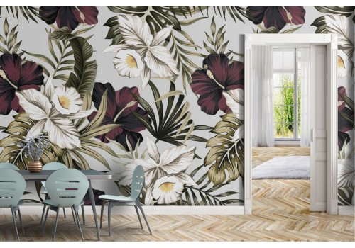 Wallpaper decoration flowers and leaves nature.